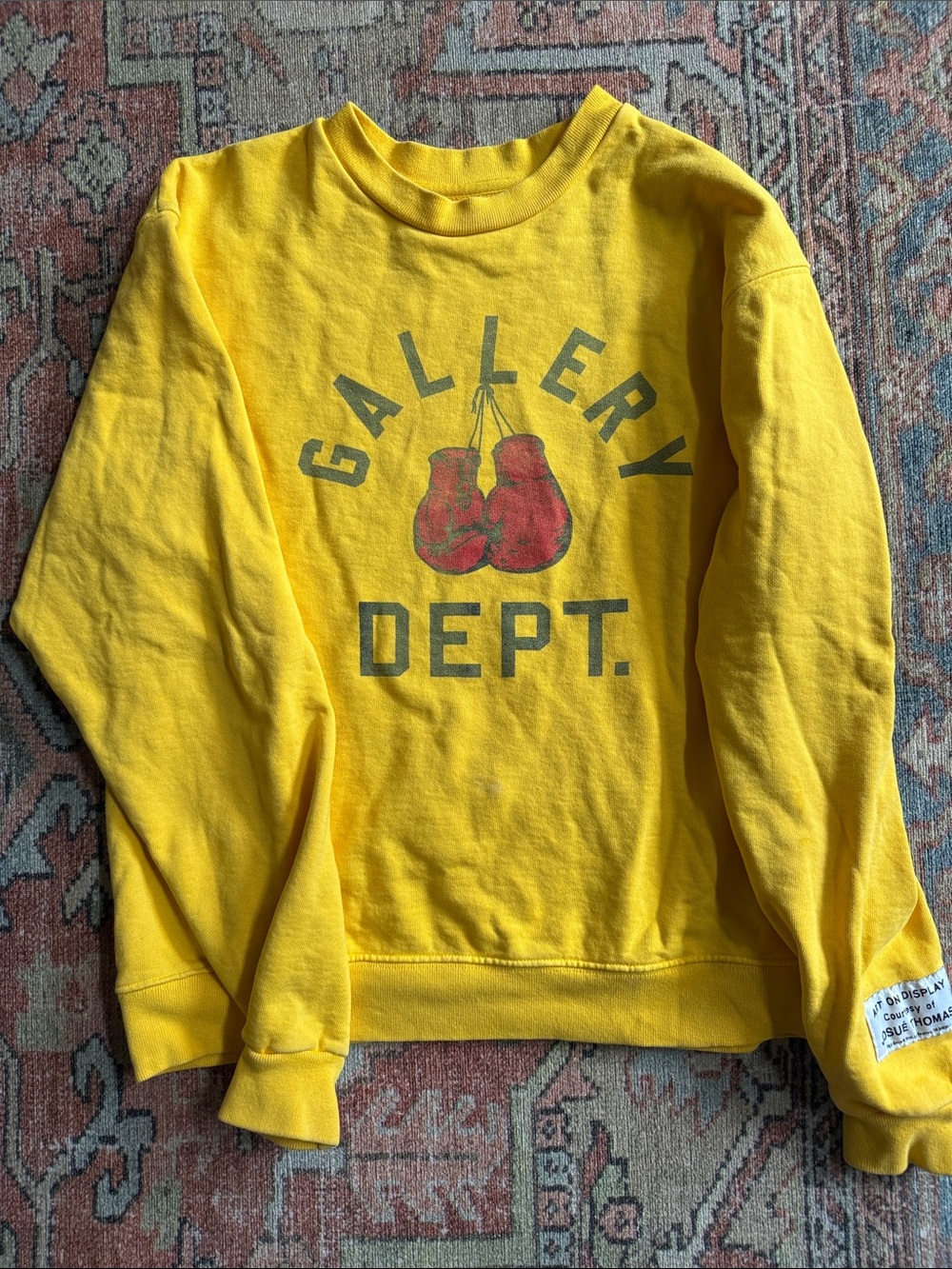 Gallery Dept Yellow Crewneck with Red Boxing Glove Graphic